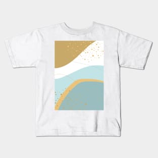 Modern Abstract Organic Shapes in Aqua and Gold Kids T-Shirt